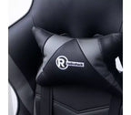Chaise de jeu RadioShack noire et grise, chaise ergonomique de style course avec hauteur réglable, repose-pieds, soutien lombaire et rembourrage confortable