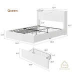 Lit Boucle avec tête de lit de rangement, station de charge et lumières LED, sans sommier tapissier, 4 tiroirs de rangement