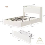 Lit Boucle avec tête de lit de rangement, station de charge et lumières LED, sans sommier tapissier, 4 tiroirs de rangement