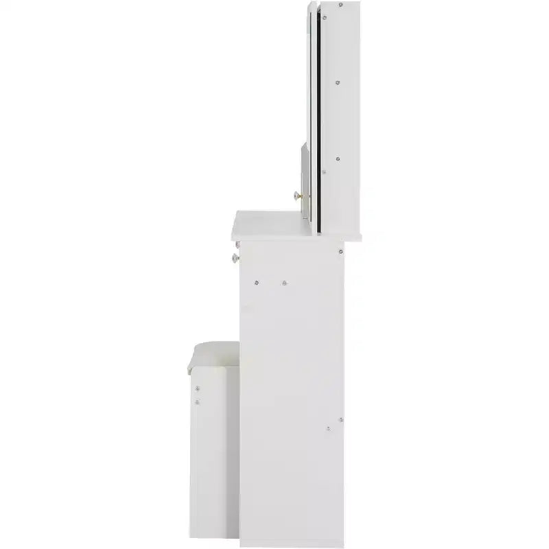 CuisinSmart Coiffeuse de bureau à tiroir gauche avec tabouret rembourré, grand miroir coulissant, multicouche, commode de rangement haute capacité pour petit espace