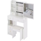 CuisinSmart Coiffeuse de bureau à tiroir gauche avec tabouret rembourré, grand miroir coulissant, multicouche, commode de rangement haute capacité pour petit espace