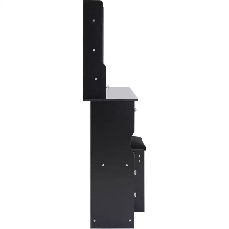 CuisinSmart Coiffeuse de bureau à tiroir gauche avec tabouret rembourré, grand miroir coulissant, multicouche, commode de rangement haute capacité pour petit espace