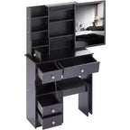 CuisinSmart Coiffeuse de bureau à tiroir gauche avec tabouret rembourré, grand miroir coulissant, multicouche, commode de rangement haute capacité pour petit espace