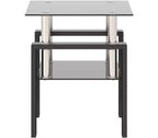 Table Basse Moderne, Table d'Appoint Centrale en Verre Trempé, Table Basse à 2 Niveaux avec Étagère de Rangement, Table Carrée pour Salon, Bureau à Domicile, Petit Espace