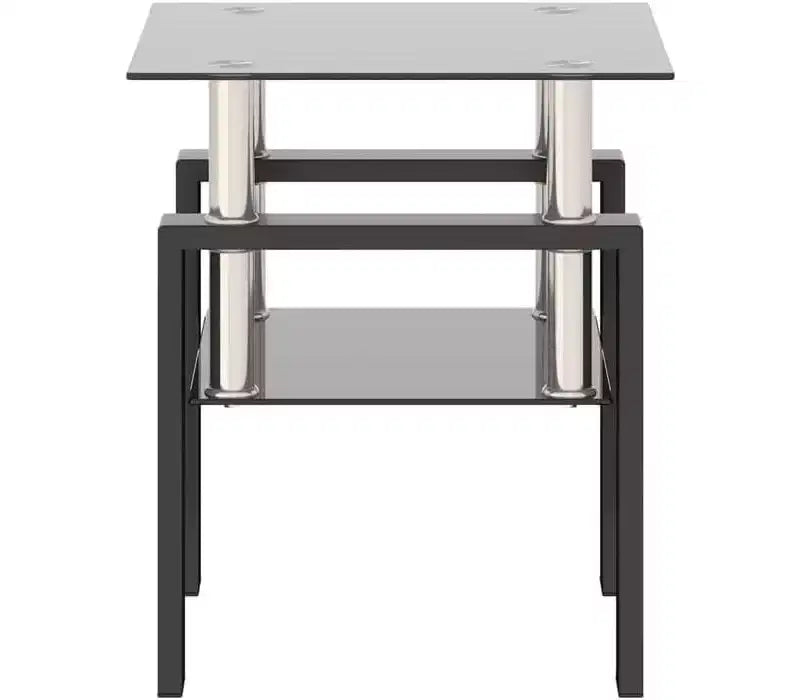 Table Basse Moderne, Table d'Appoint Centrale en Verre Trempé, Table Basse à 2 Niveaux avec Étagère de Rangement, Table Carrée pour Salon, Bureau à Domicile, Petit Espace