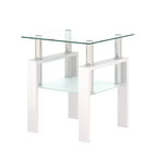 Table Basse Moderne, Table d'Appoint Centrale en Verre Trempé, Table Basse à 2 Niveaux avec Étagère de Rangement, Table Carrée pour Salon, Bureau à Domicile, Petit Espace
