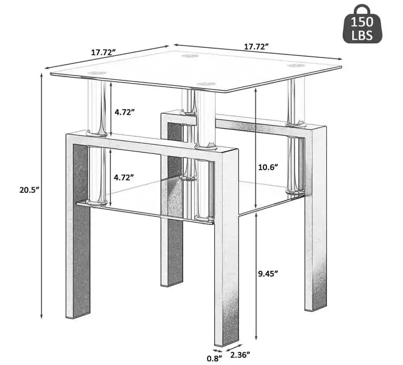 Table Basse Moderne, Table d'Appoint Centrale en Verre Trempé, Table Basse à 2 Niveaux avec Étagère de Rangement, Table Carrée pour Salon, Bureau à Domicile, Petit Espace