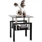 Table Basse Moderne, Table d'Appoint Centrale en Verre Trempé, Table Basse à 2 Niveaux avec Étagère de Rangement, Table Carrée pour Salon, Bureau à Domicile, Petit Espace