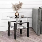 Table Basse Moderne, Table d'Appoint Centrale en Verre Trempé, Table Basse à 2 Niveaux avec Étagère de Rangement, Table Carrée pour Salon, Bureau à Domicile, Petit Espace