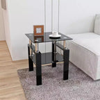 Table Basse Moderne, Table d'Appoint Centrale en Verre Trempé, Table Basse à 2 Niveaux avec Étagère de Rangement, Table Carrée pour Salon, Bureau à Domicile, Petit Espace