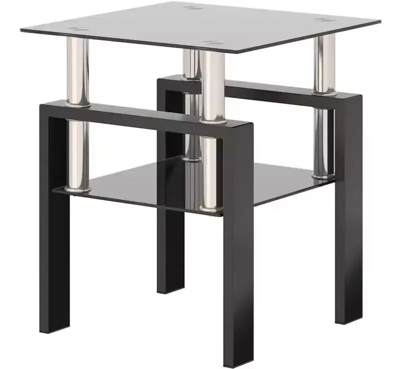 Modern Coffee Table, Tempered Glass Center Tea Table, 2-Tier Coffee Table with Storage Shelf, Square Table for Living Room Home Office Small Space