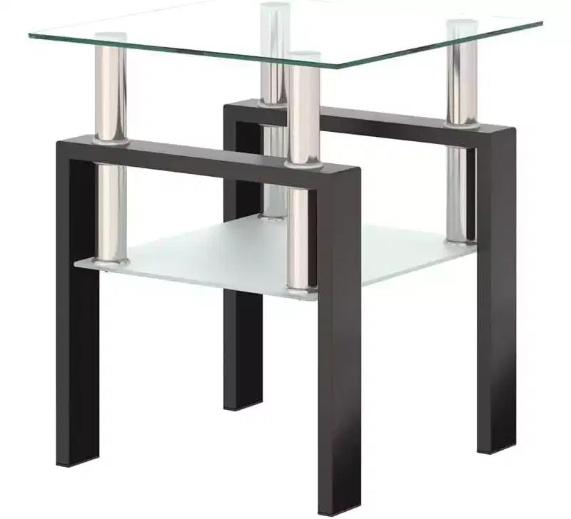 Table Basse Moderne, Table d'Appoint Centrale en Verre Trempé, Table Basse à 2 Niveaux avec Étagère de Rangement, Table Carrée pour Salon, Bureau à Domicile, Petit Espace