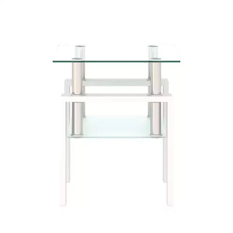 Table Basse Moderne, Table d'Appoint Centrale en Verre Trempé, Table Basse à 2 Niveaux avec Étagère de Rangement, Table Carrée pour Salon, Bureau à Domicile, Petit Espace