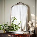 40x28 Wall Mirror, Arched Beaded Mirror with Metal Frame, Decorative Bathroom Vanity Mirror for Entryway, Bedroom, or Living Room