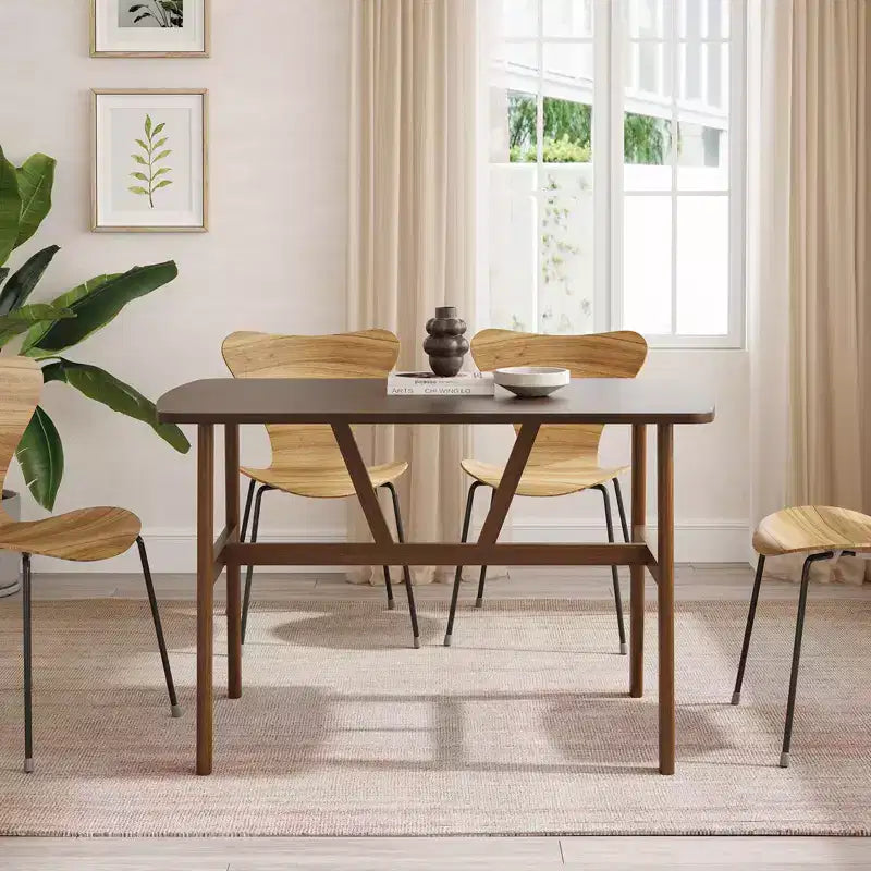 PexFix 47 Table à manger pour 4-6 personnes Table de cuisine en bois Table de dîner moderne avec cadre en métal robuste pour salle à manger Cuisine Noyer foncé