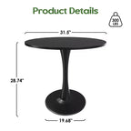 PexFix 31.5 Table à manger ronde moderne Tulip pour 2-4 personnes Plateau en bois noir avec pied piédestal en métal pour cuisine salon