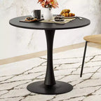 PexFix 31.5 Table à manger ronde moderne Tulip pour 2-4 personnes Plateau en bois noir avec pied piédestal en métal pour cuisine salon