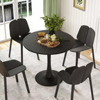 PexFix 31.5 Table à manger ronde moderne Tulip pour 2-4 personnes Plateau en bois noir avec pied piédestal en métal pour cuisine salon