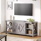 Meuble TV 60 pouces en forme de X pour téléviseurs 65 pouces - Meuble TV P2 écologique avec étagères réglables, centre de divertissement moderne pour salon et chambre