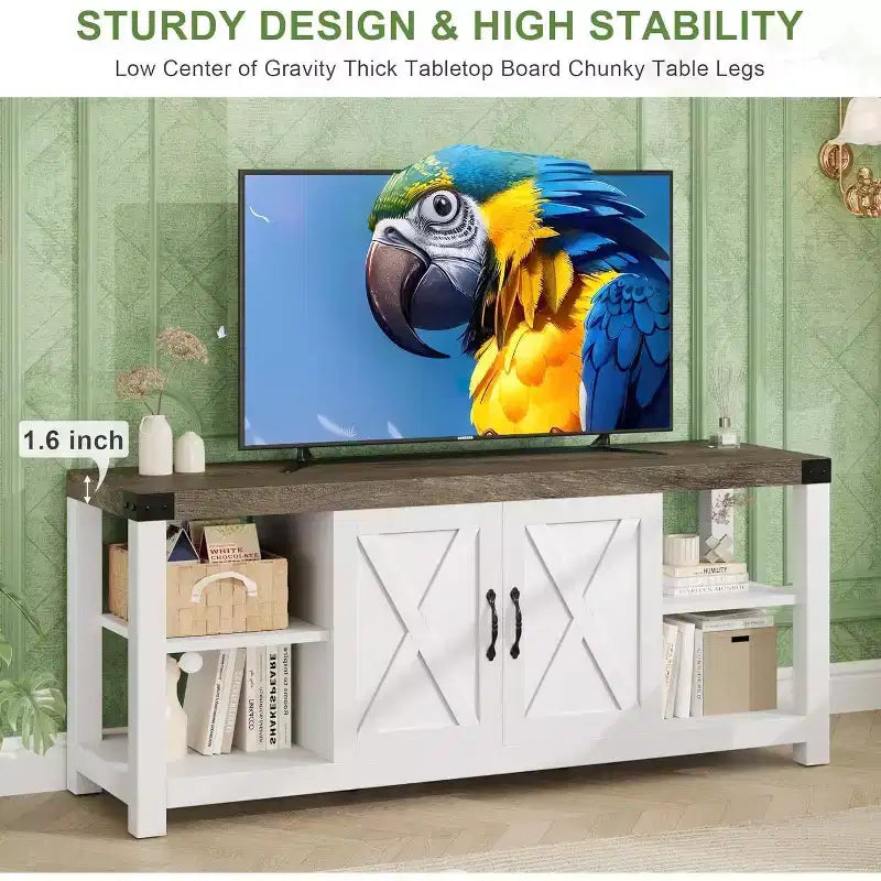 Meuble TV 60 pouces en forme de X pour téléviseurs 65 pouces - Meuble TV P2 écologique avec étagères réglables, centre de divertissement moderne pour salon et chambre