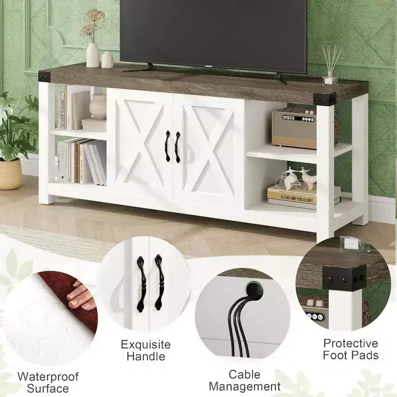 Meuble TV 60 pouces en forme de X pour téléviseurs 65 pouces - Meuble TV P2 écologique avec étagères réglables, centre de divertissement moderne pour salon et chambre