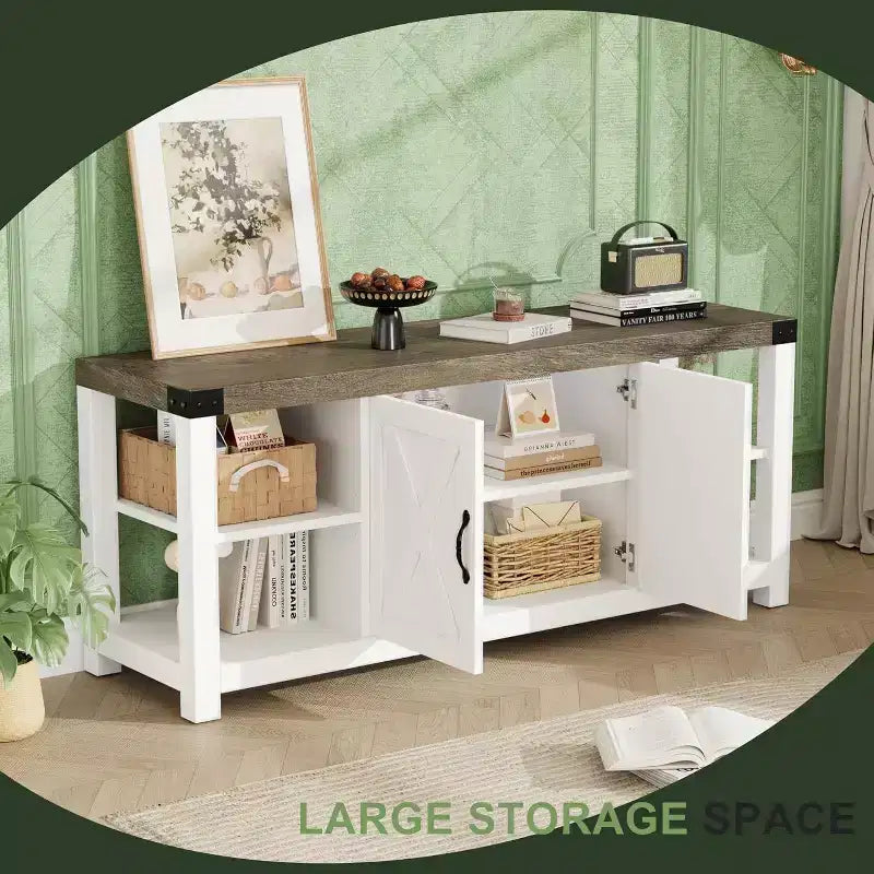 Meuble TV 60 pouces en forme de X pour téléviseurs 65 pouces - Meuble TV P2 écologique avec étagères réglables, centre de divertissement moderne pour salon et chambre