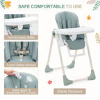 Chaise haute bébé pliable avec 5 positions d'inclinaison, double plateau amovible, harnais 5 points