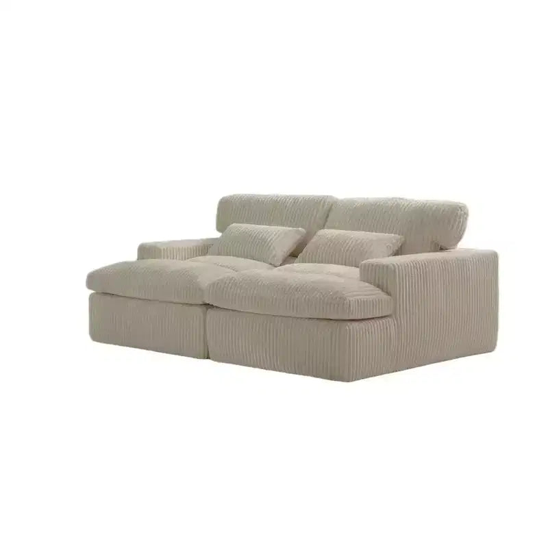 Canapé sectionnel de compression en forme de L Whisen 2 places avec tissu doux en velours côtelé, aucun assemblage requis