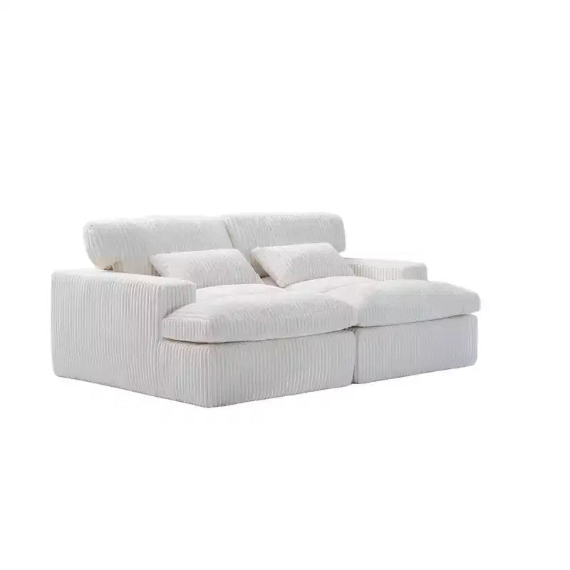 Canapé sectionnel de compression en forme de L Whisen 2 places avec tissu doux en velours côtelé, aucun assemblage requis