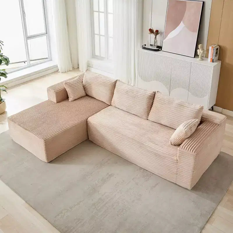 Canapé sectionnel de compression en forme de L Whisen 2 places avec tissu doux en velours côtelé, aucun assemblage requis
