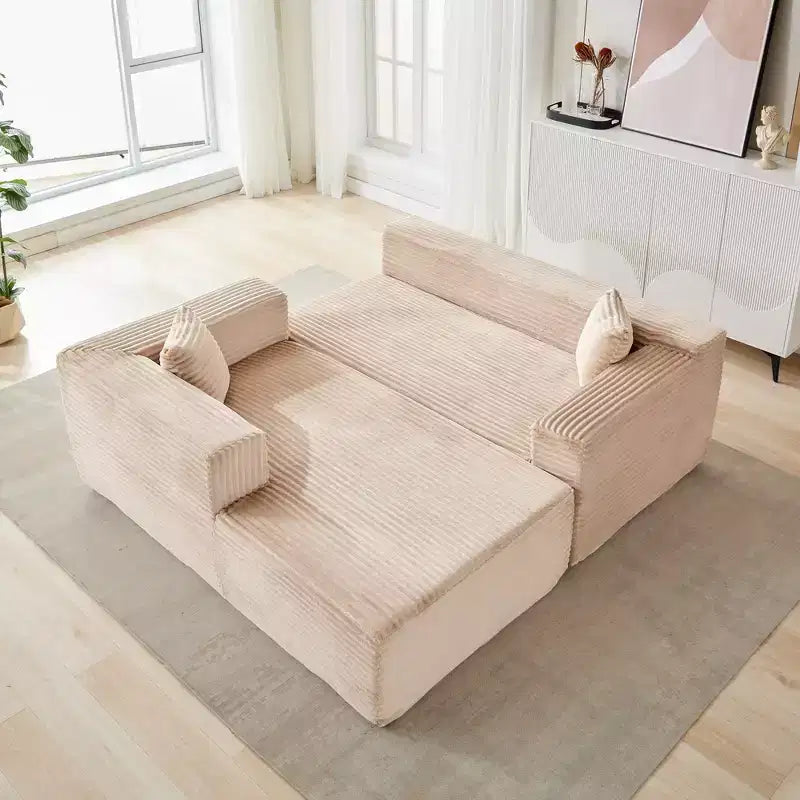 Canapé sectionnel de compression en forme de L Whisen 2 places avec tissu doux en velours côtelé, aucun assemblage requis