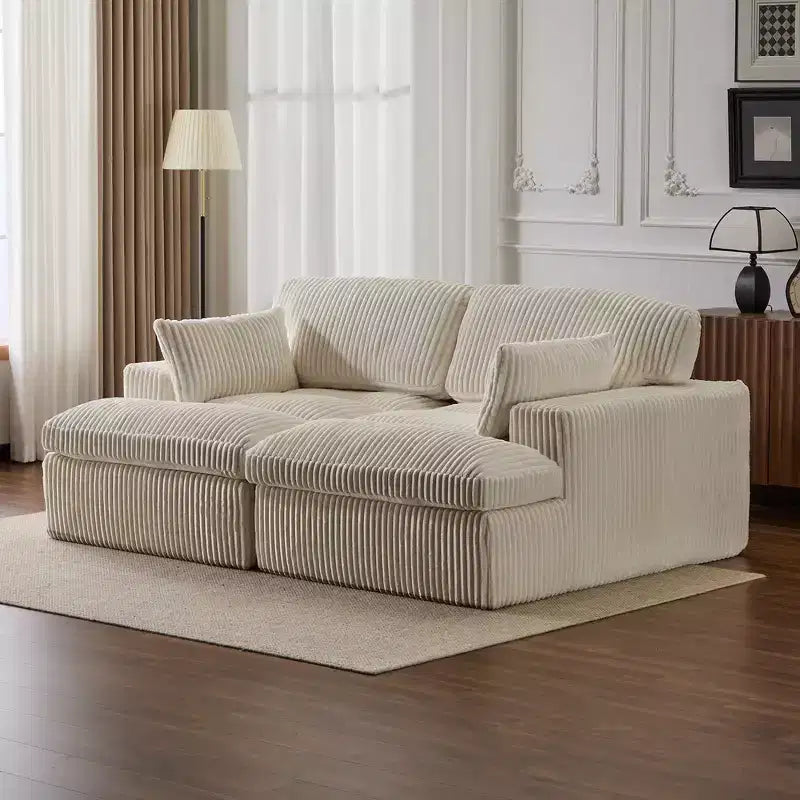 Canapé sectionnel de compression en forme de L Whisen 2 places avec tissu doux en velours côtelé, aucun assemblage requis