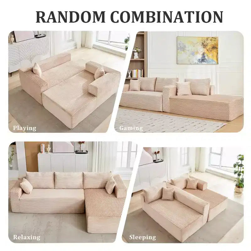 Canapé sectionnel de compression en forme de L Whisen 2 places avec tissu doux en velours côtelé, aucun assemblage requis