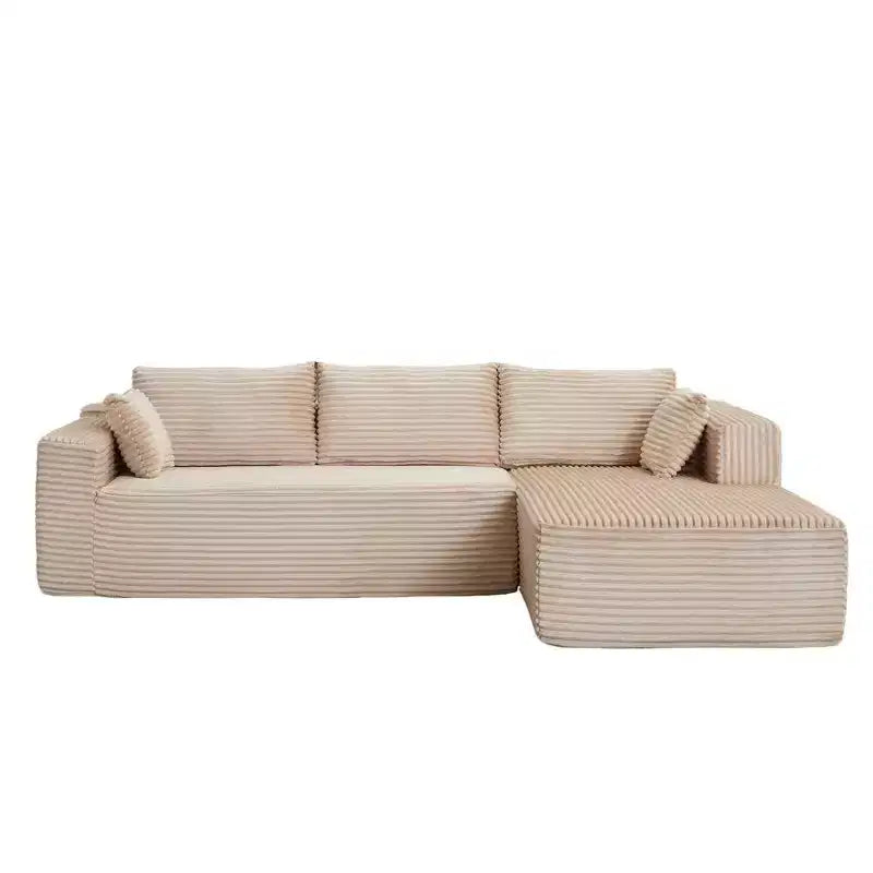 Canapé sectionnel de compression en forme de L Whisen 2 places avec tissu doux en velours côtelé, aucun assemblage requis
