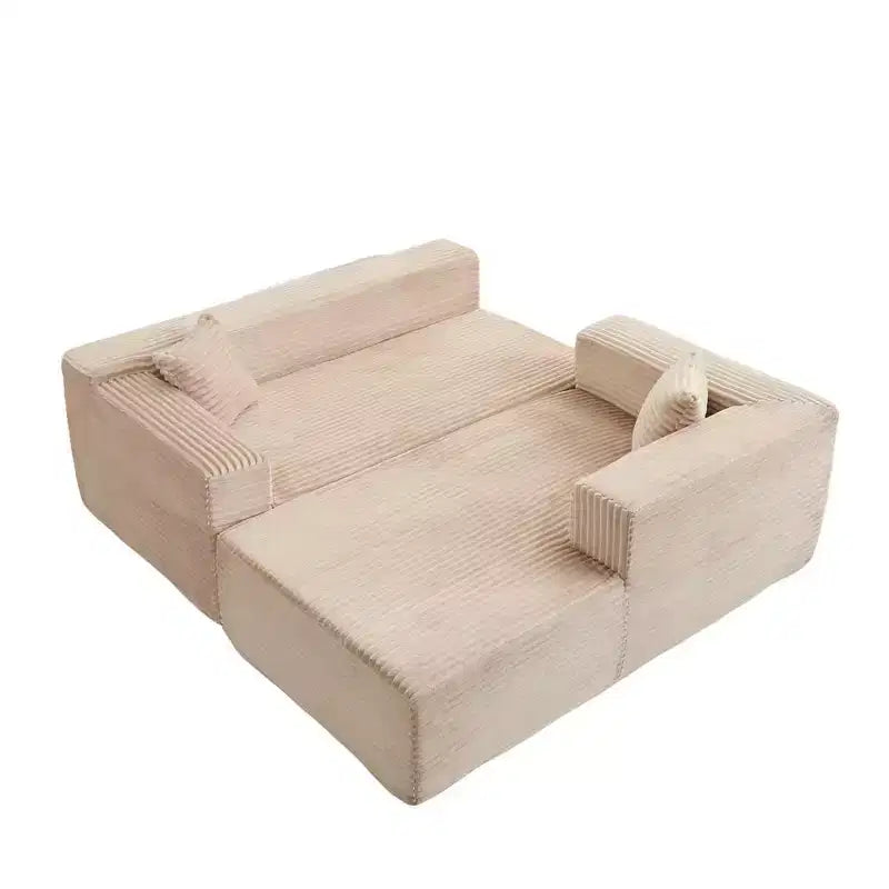 Canapé sectionnel de compression en forme de L Whisen 2 places avec tissu doux en velours côtelé, aucun assemblage requis
