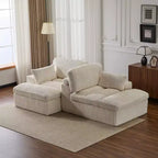 Canapé sectionnel de compression en forme de L Whisen 2 places avec tissu doux en velours côtelé, aucun assemblage requis