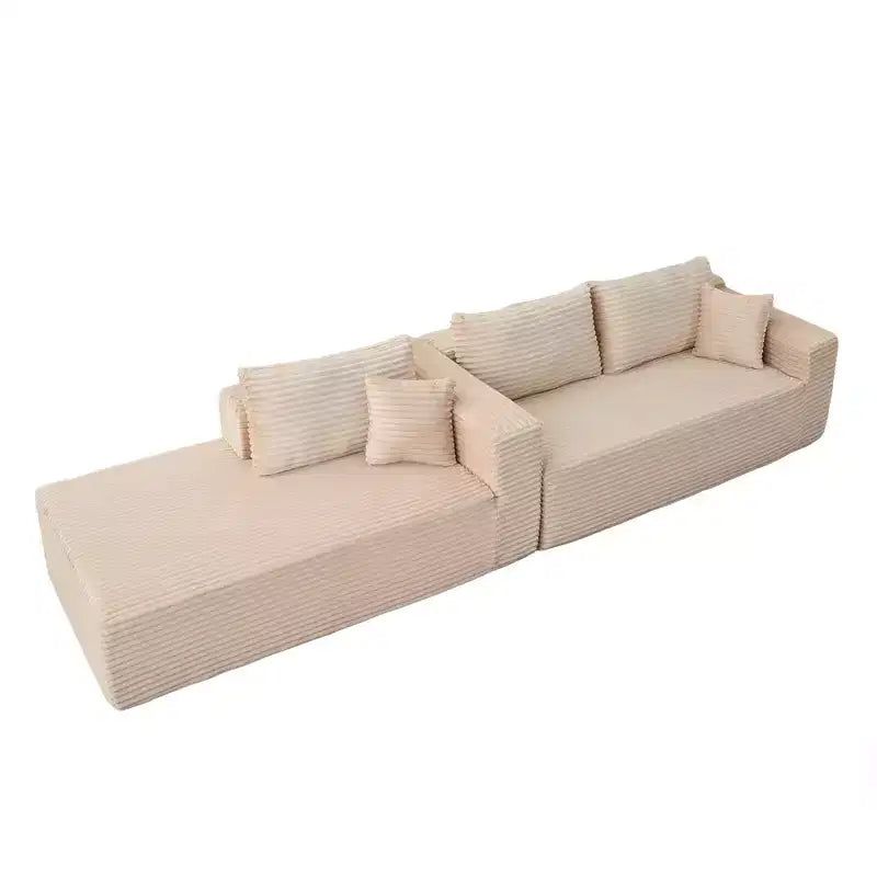 Canapé sectionnel de compression en forme de L Whisen 2 places avec tissu doux en velours côtelé, aucun assemblage requis