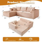 Canapé sectionnel de compression en forme de L Whisen 2 places avec tissu doux en velours côtelé, aucun assemblage requis