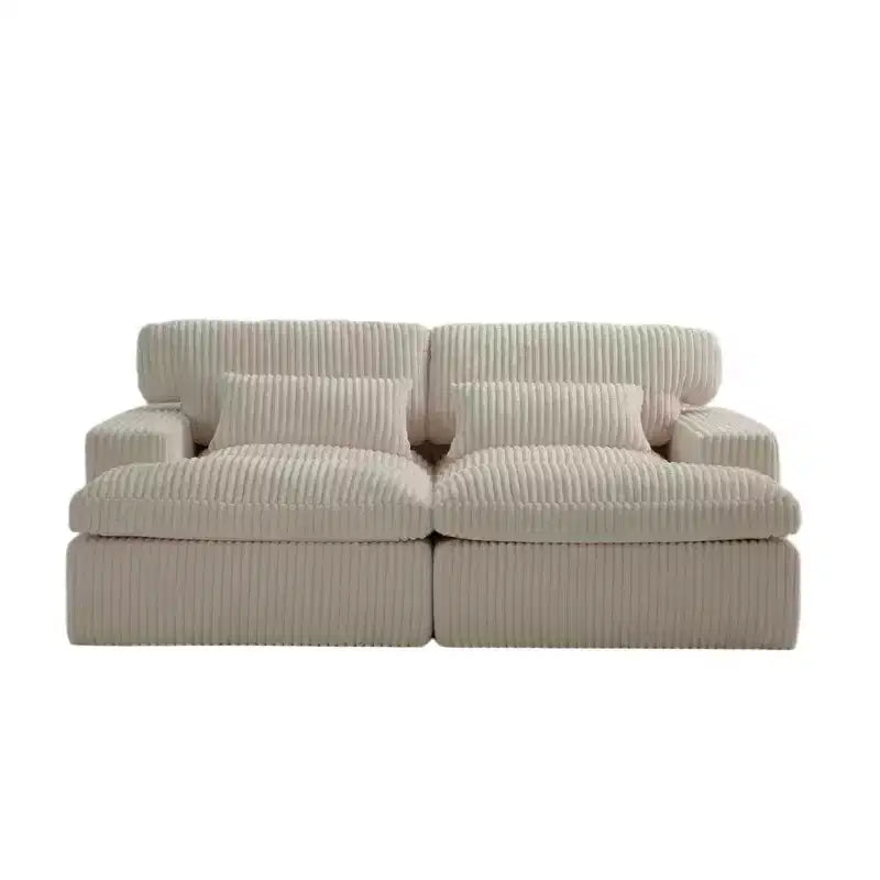 Canapé sectionnel de compression en forme de L Whisen 2 places avec tissu doux en velours côtelé, aucun assemblage requis