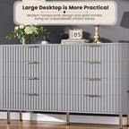 Commode à 8 tiroirs cannelés de 55", commode moderne en bois avec pieds dorés, tiroirs de rangement profonds pour chambre à coucher, salon, couloir.