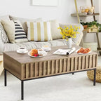 Table basse relevable CuisinSmart avec porte coulissante de style grange pour salon, avec étagère de rangement et compartiment caché, tables basses modernes