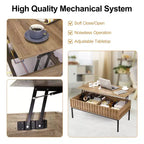 Table basse relevable CuisinSmart avec porte coulissante de style grange pour salon, avec étagère de rangement et compartiment caché, tables basses modernes
