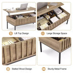 Table basse relevable CuisinSmart avec porte coulissante de style grange pour salon, avec étagère de rangement et compartiment caché, tables basses modernes