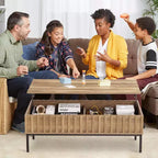Table basse relevable CuisinSmart avec porte coulissante de style grange pour salon, avec étagère de rangement et compartiment caché, tables basses modernes