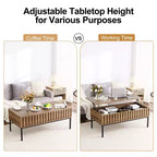 Table basse relevable CuisinSmart avec porte coulissante de style grange pour salon, avec étagère de rangement et compartiment caché, tables basses modernes