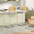 PexFix Lot de 2 tabourets de bar hauteur comptoir en velours rembourré avec dossier en rotin, tabourets de 76 cm, chaises de bar sans accoudoirs pour îlot de cuisine, gris