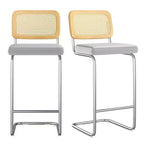 PexFix Lot de 2 tabourets de bar hauteur comptoir en velours rembourré avec dossier en rotin, tabourets de 76 cm, chaises de bar sans accoudoirs pour îlot de cuisine, gris