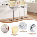 PexFix Lot de 2 tabourets de bar hauteur comptoir en velours rembourré avec dossier en rotin, tabourets de 76 cm, chaises de bar sans accoudoirs pour îlot de cuisine, gris