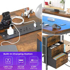 Bureau d'ordinateur de 43 pouces, bureau en L avec prises de courant et lumières LED, bureau de jeu à 3 tiroirs avec étagères de rangement et support d'écran