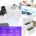 Bureau d'ordinateur de 43 pouces, bureau en L avec prises de courant et lumières LED, bureau de jeu à 3 tiroirs avec étagères de rangement et support d'écran